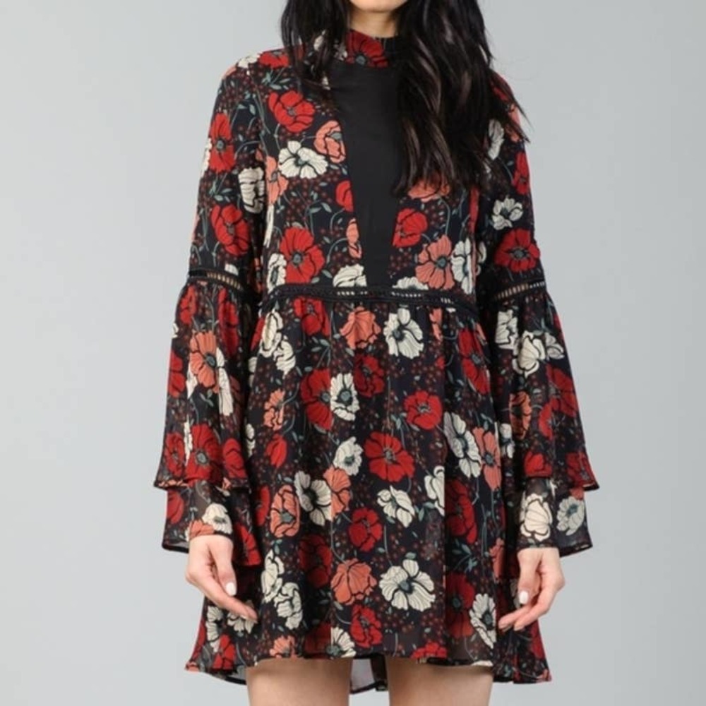 Lucca A Line Dress Black Red Floral L